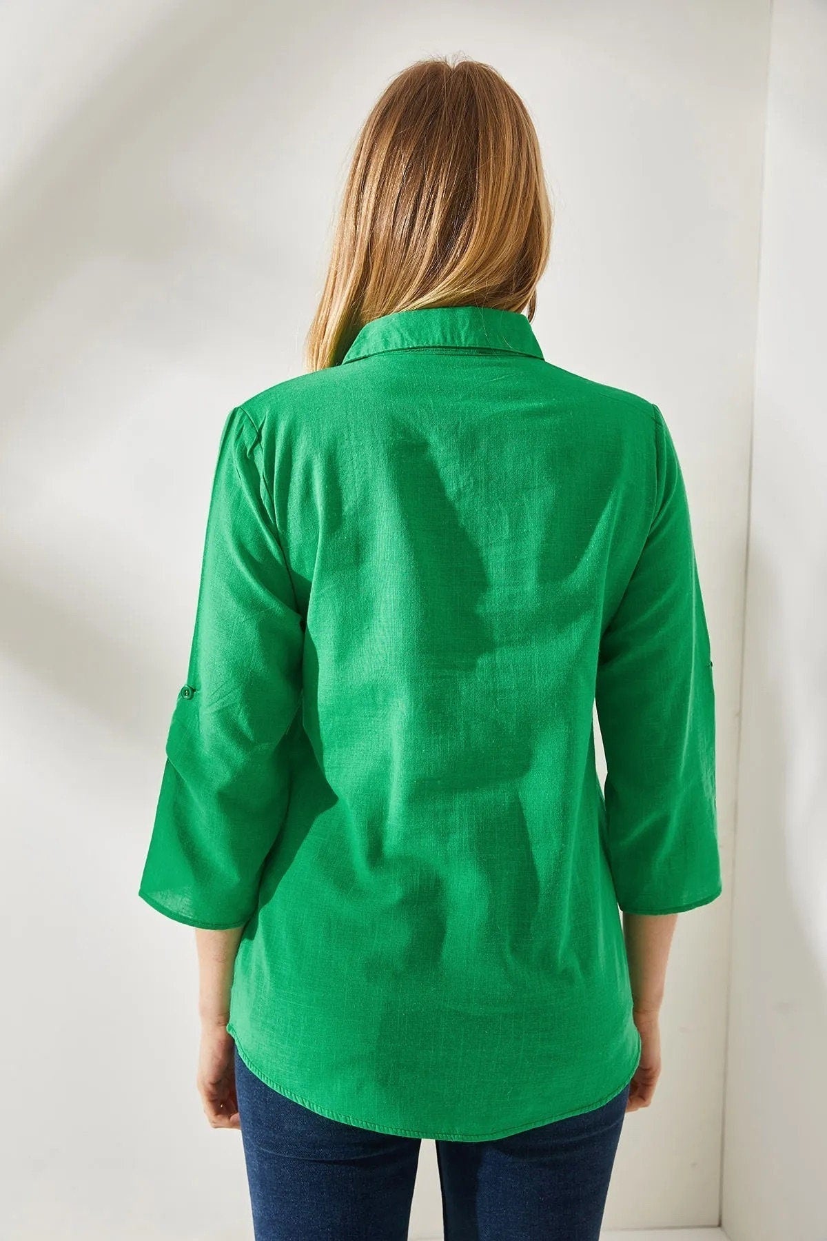 Verona Grass Green Linen Long Sleeve Button Down Shirt