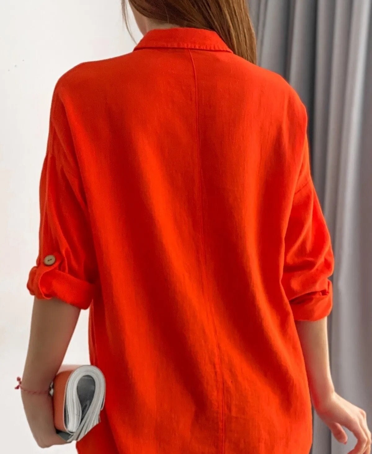 Blouse met lange mouwen van katoen-linnenmix