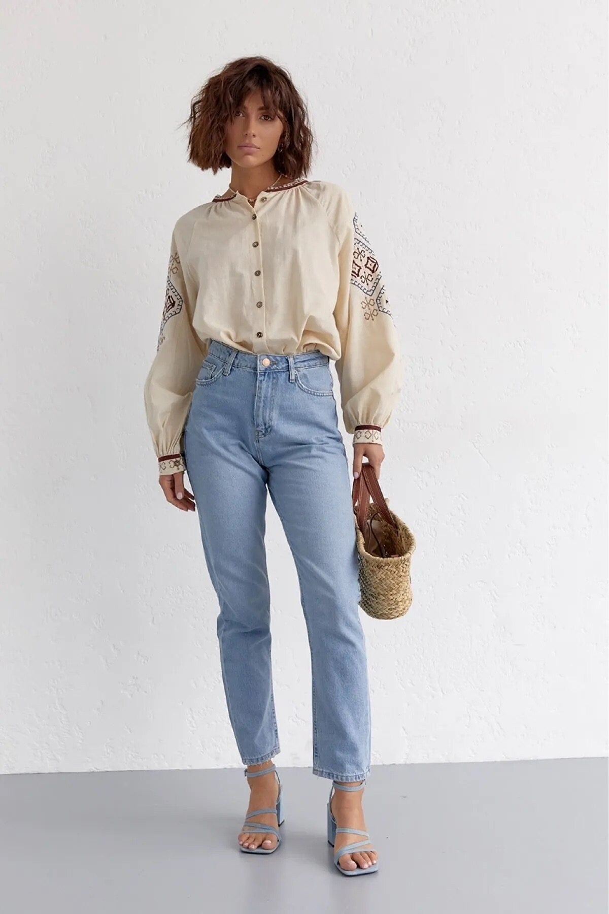 Ethnic Embroidered Cream Cotton Vyshyvanka Blouse