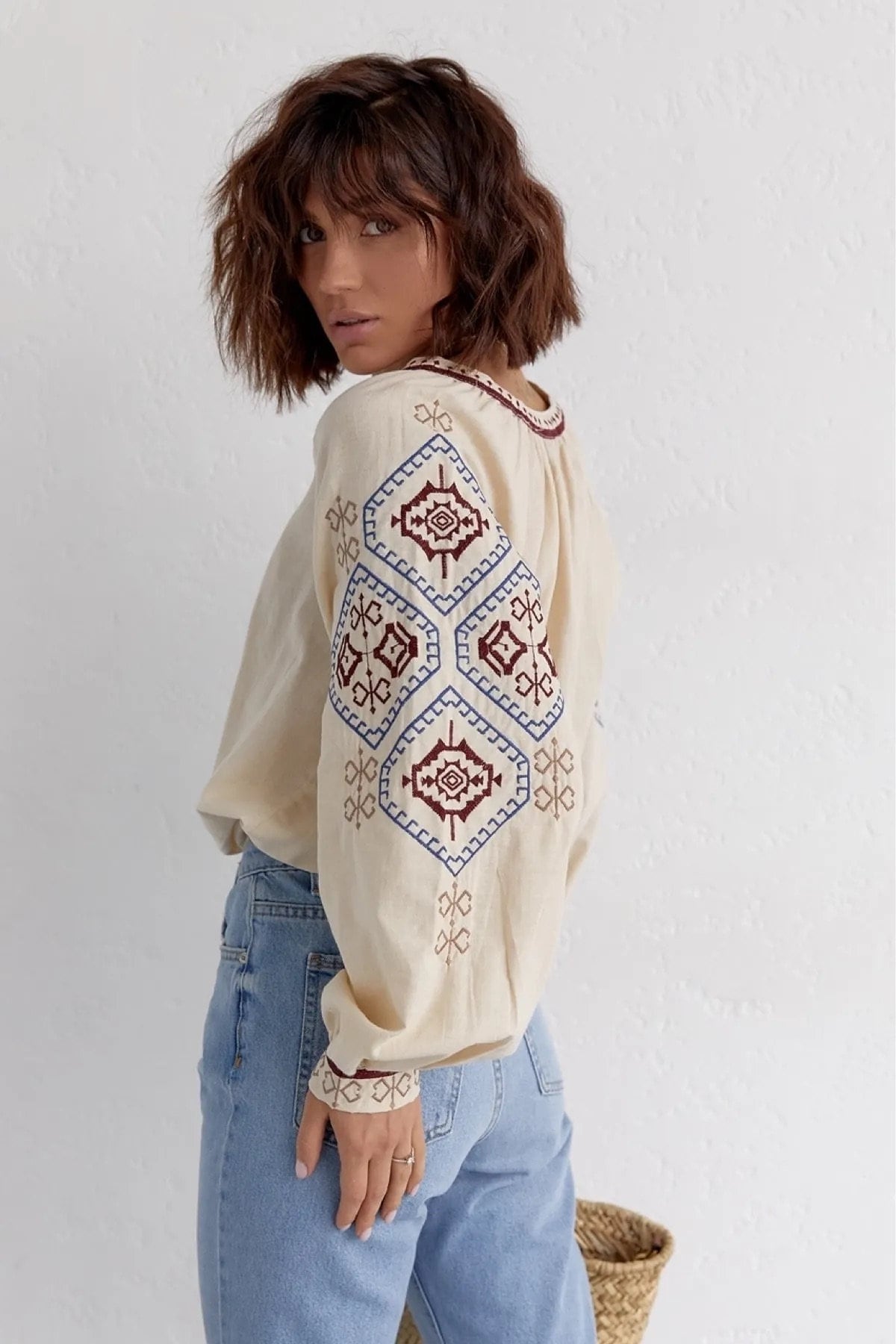 Ethnic Embroidered Cream Cotton Vyshyvanka Blouse