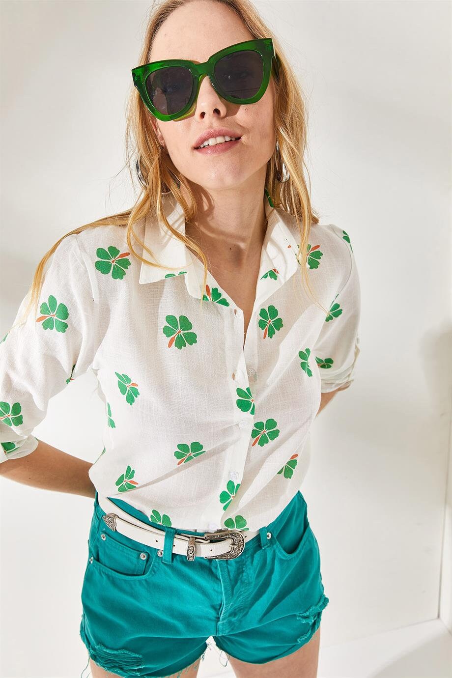 Verona Green Clover Linen Long Sleeve Button Down Shirt
