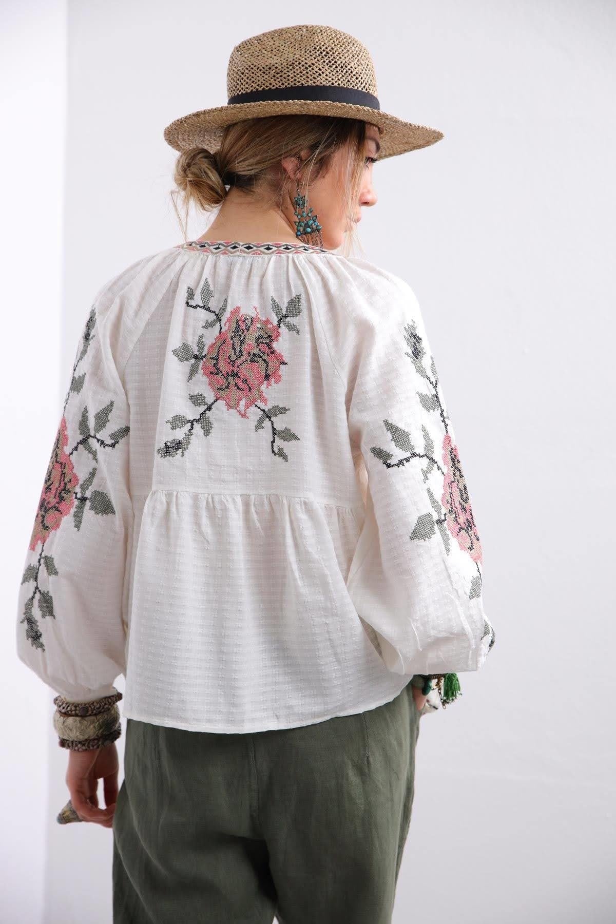 Rose Embroidered Vyshyvanka Light Jacket