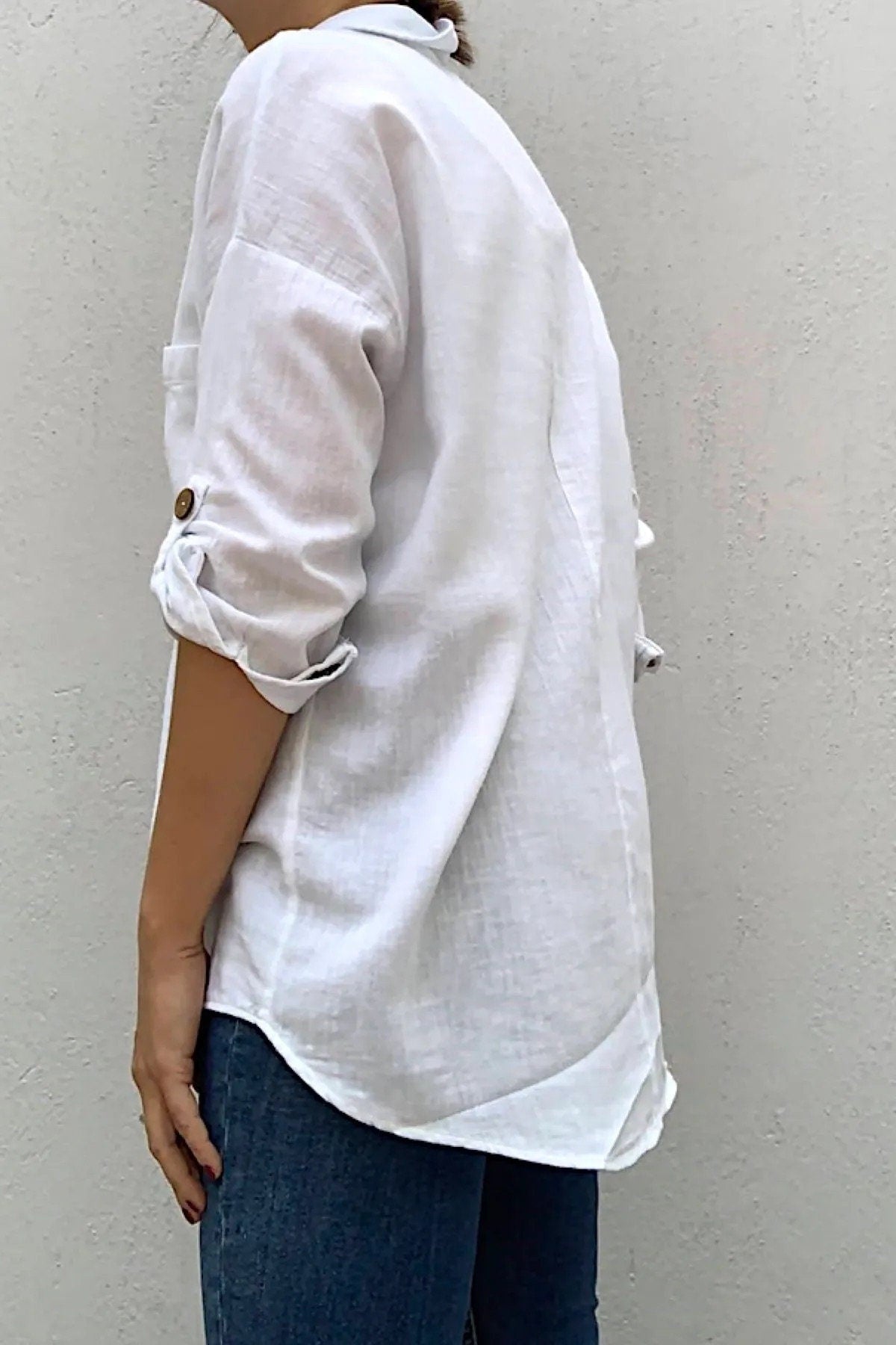 Blouse met lange mouwen van katoen-linnenmix