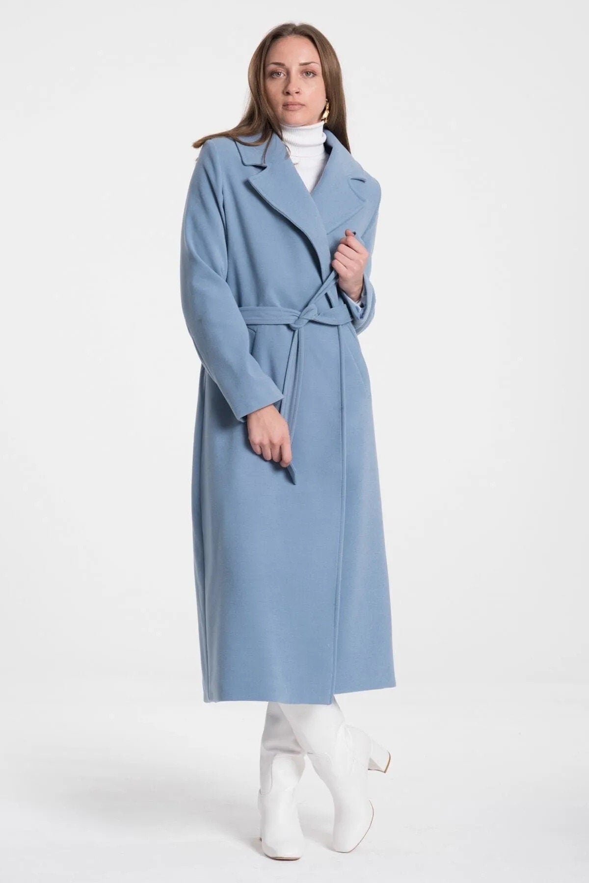 Camel Wool Long Coat with Belt and Pocket
