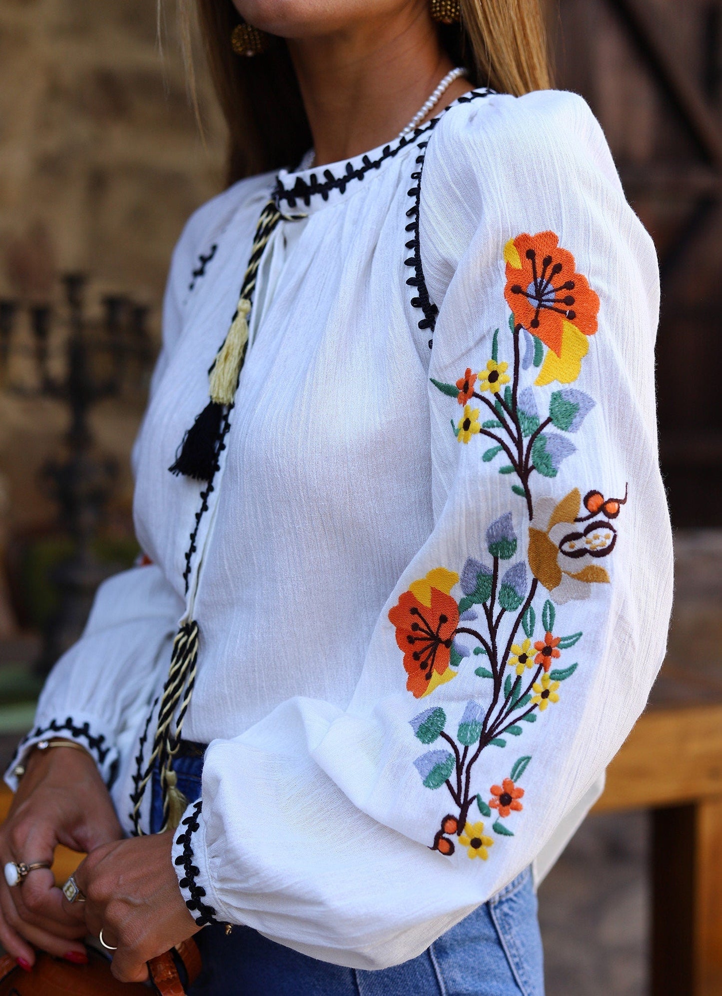 Blossom Embroidered Cotton Blouse