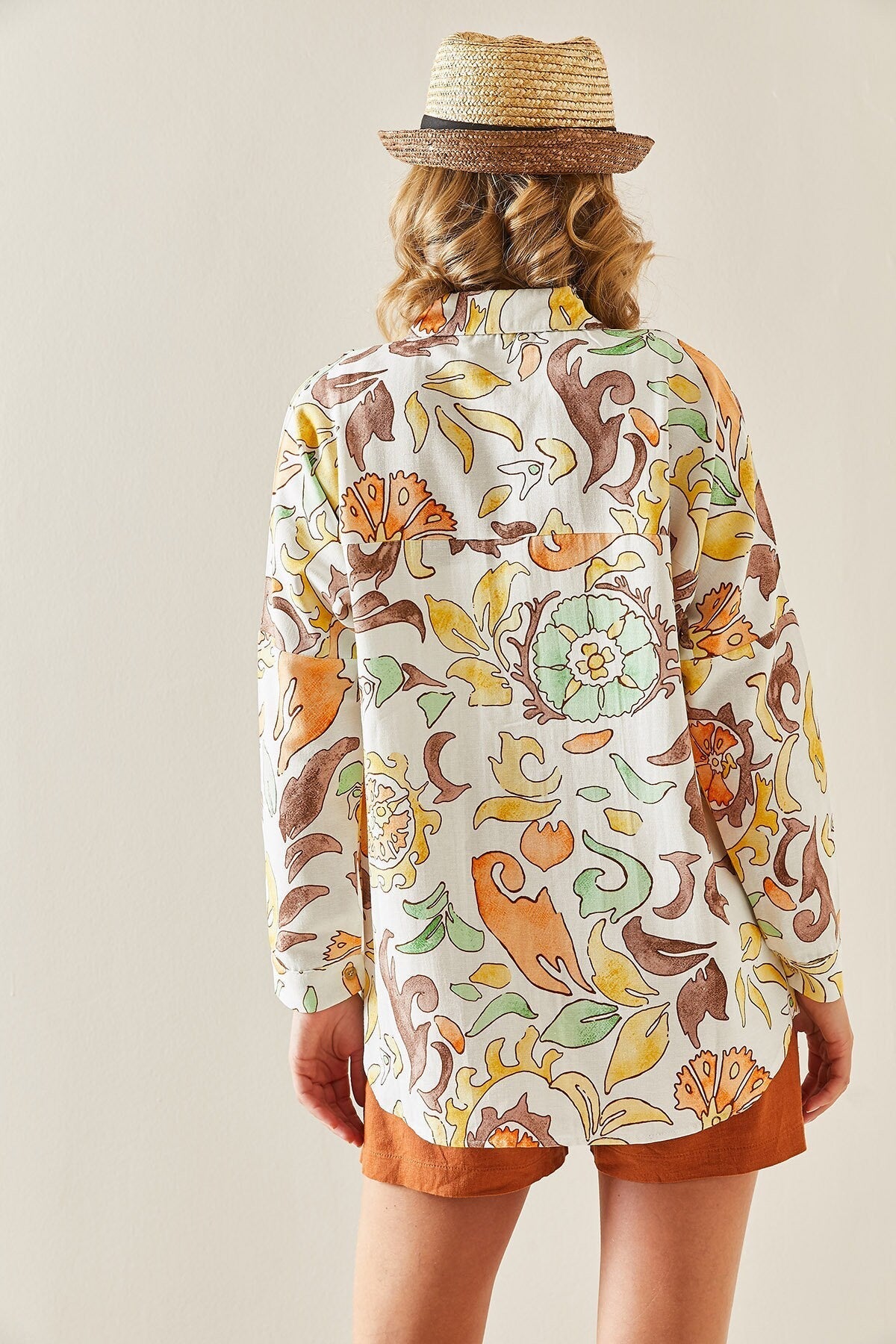Lola Orange Floral Minimalist Linen Blouse