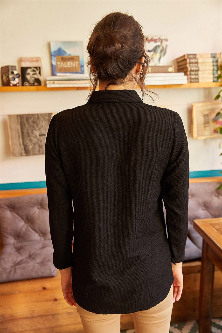 Black Velvet Button Down Shirt