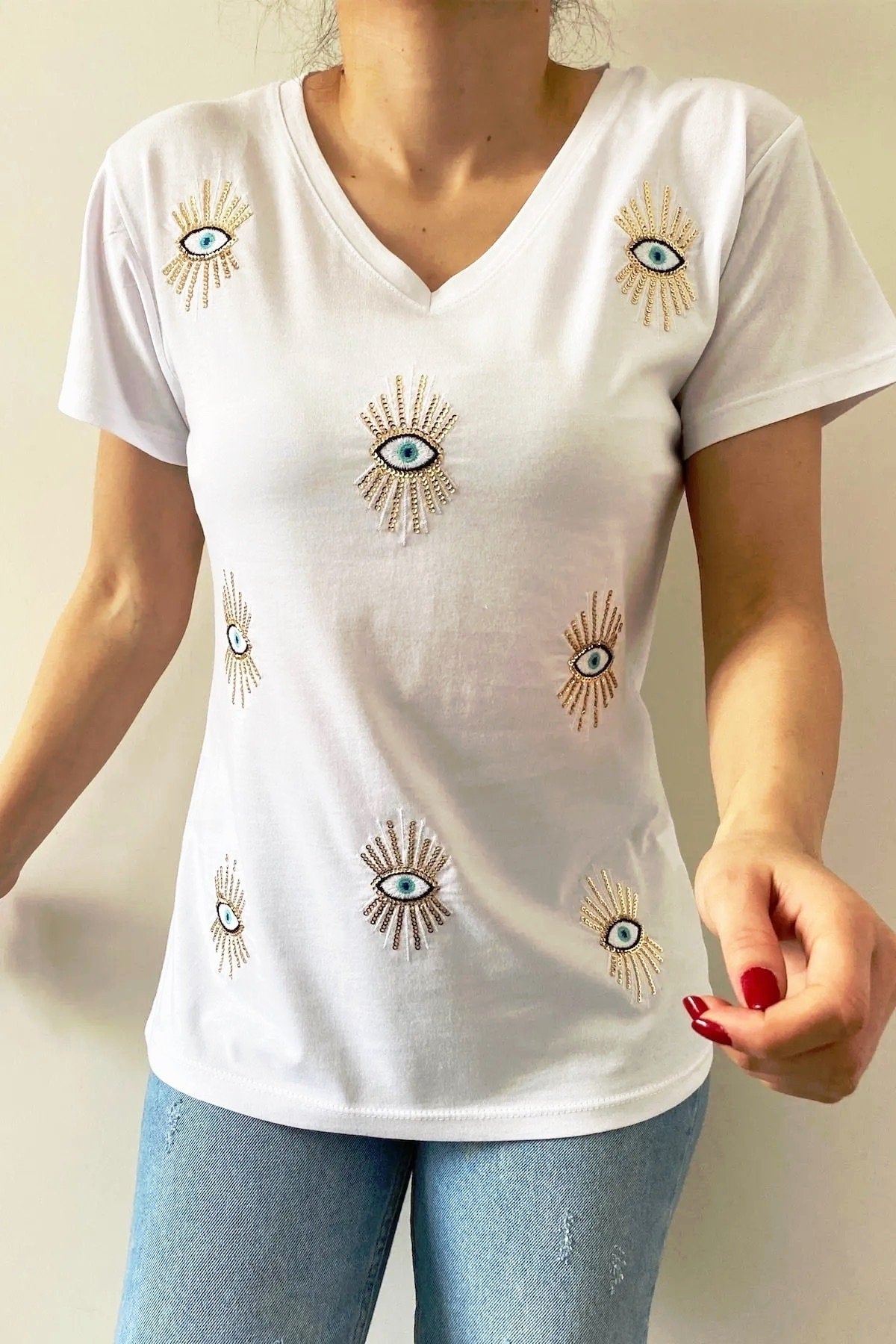 Tilda Evil Eye Sequin T-Shirt - White