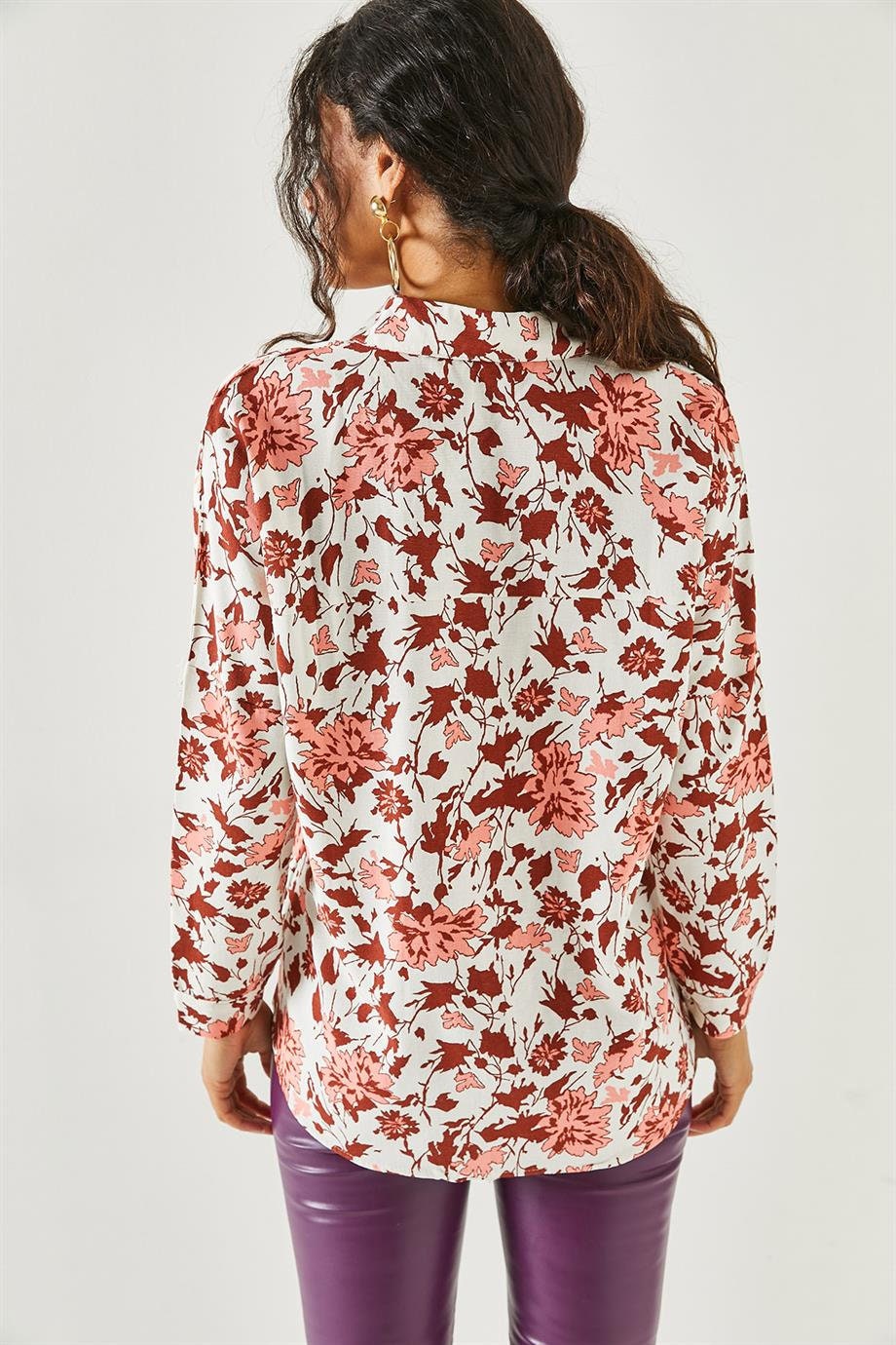 Lola Brown Floral Linen Button Down Shirt
