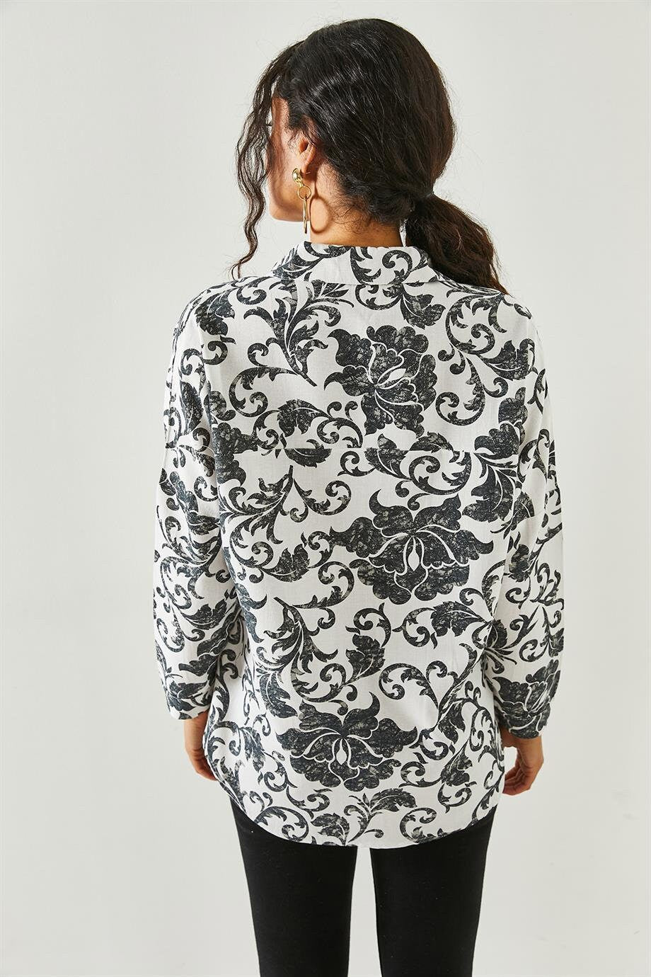 Lola Black Floral Linen Button Down Shirt