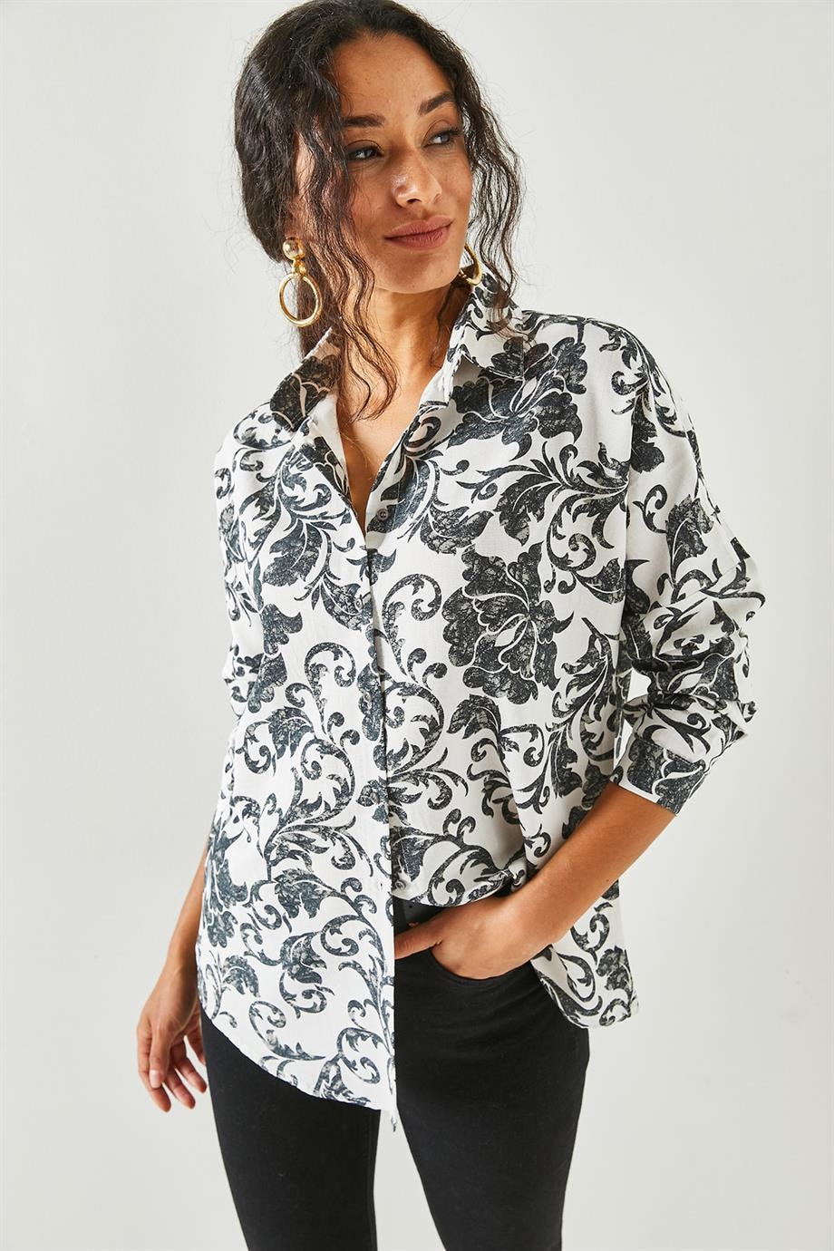 Lola Black Floral Linen Button Down Shirt
