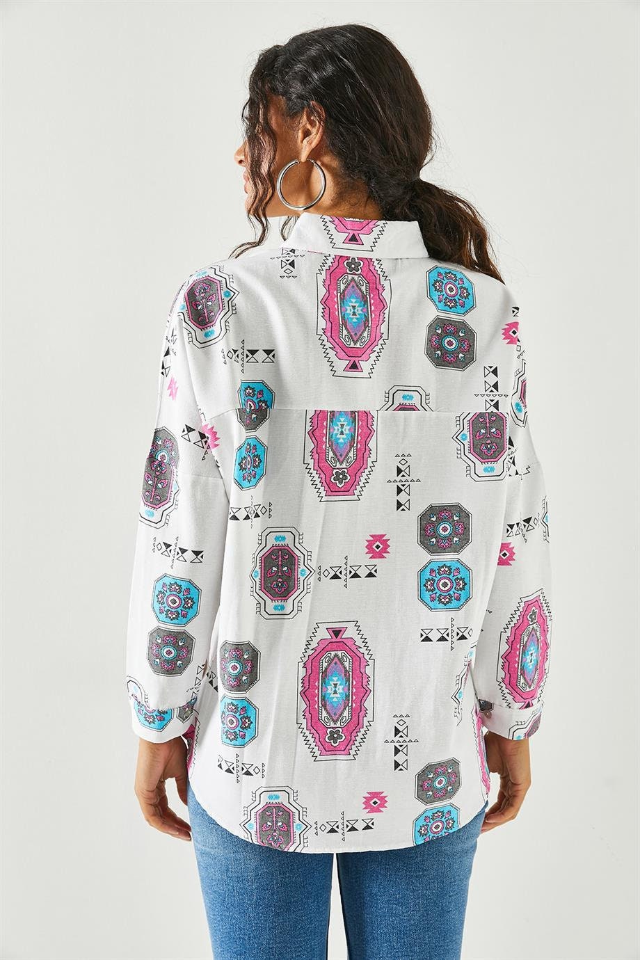 Lola Pink Ethnic Print Linen Blouse