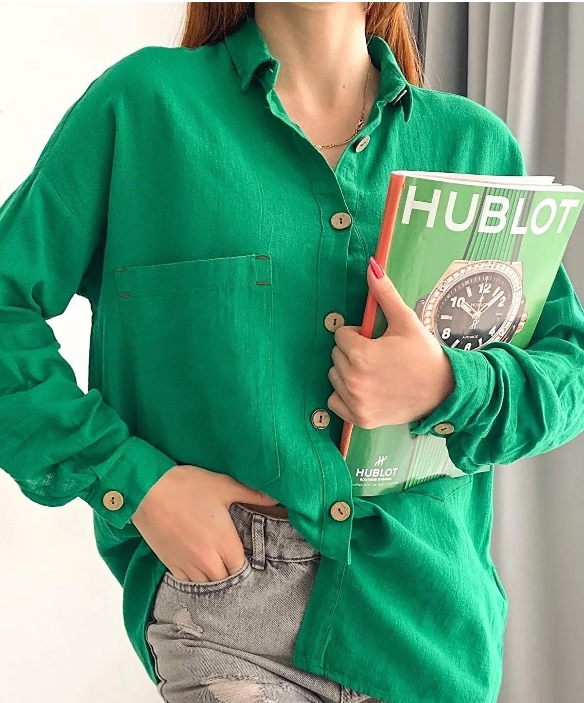 Blouse met lange mouwen van katoen-linnenmix