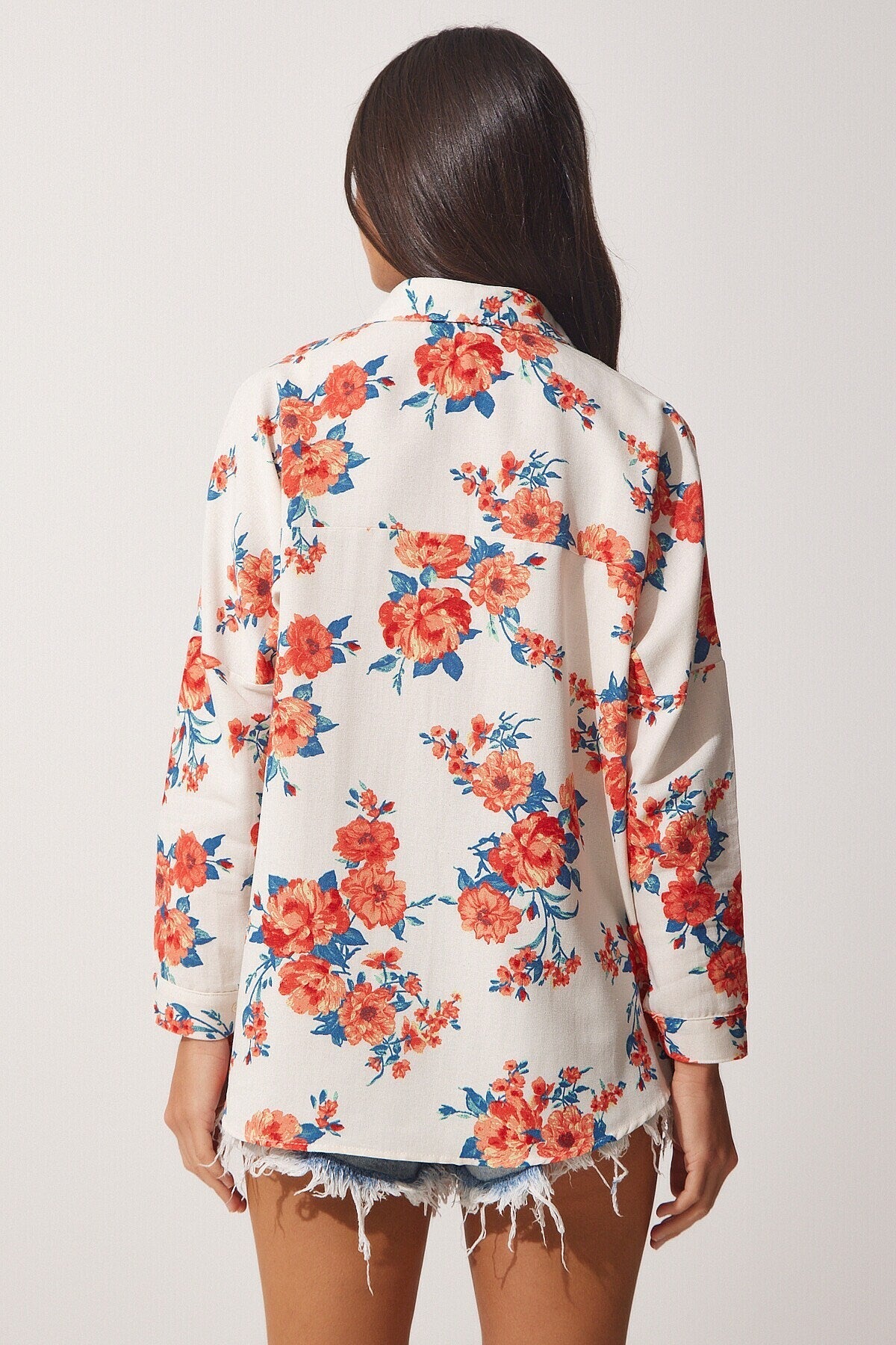 Lola Yellow Floral Pattern Linen Button Down Blouse