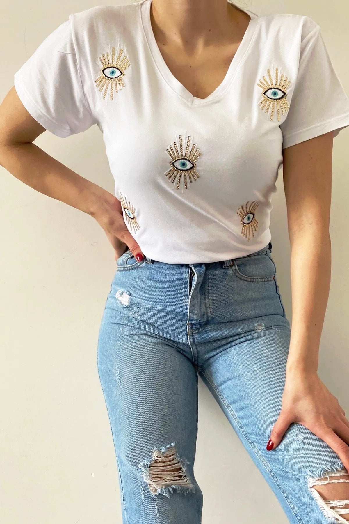 Tilda Evil Eye Sequin T-Shirt - White