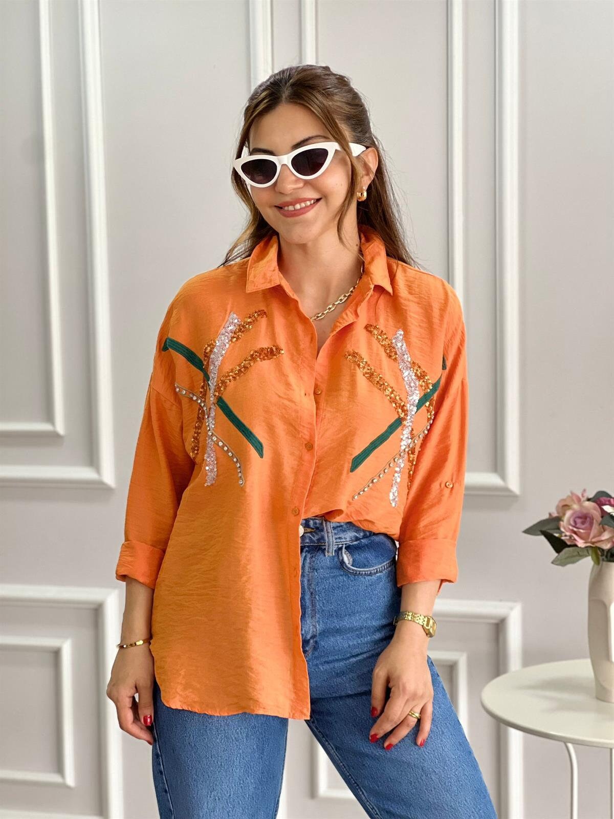 Cotton Beige Designer Sequin Blouse