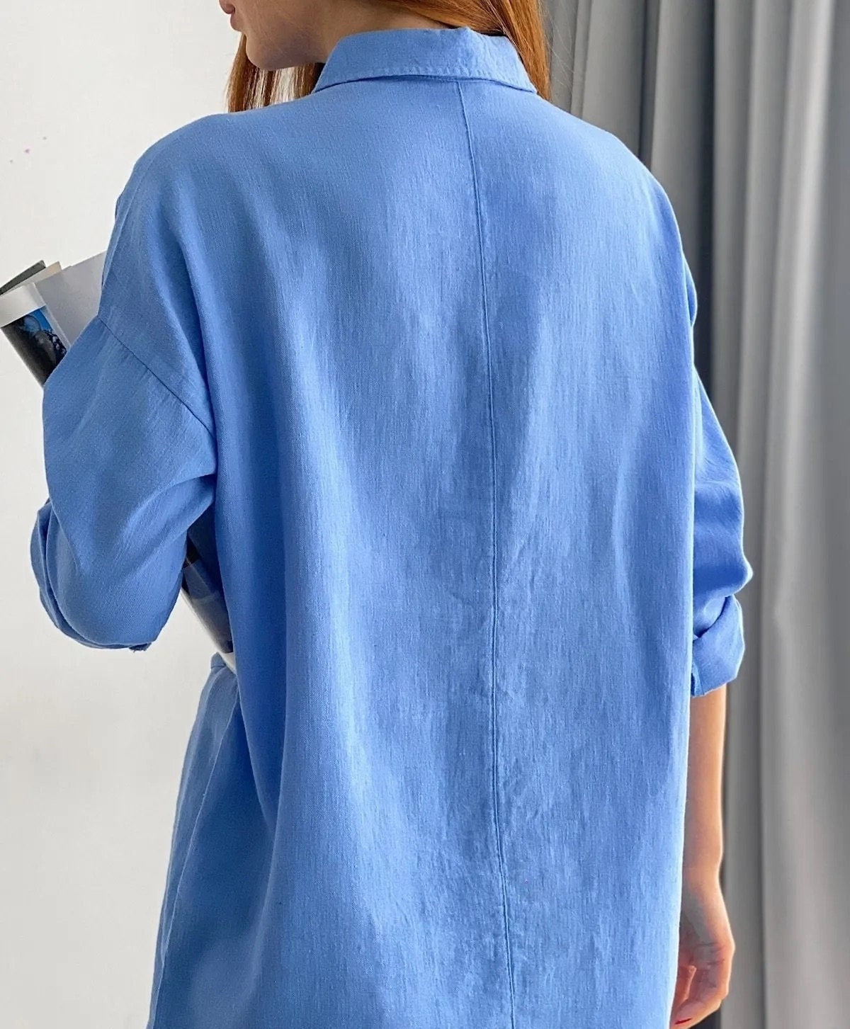 Blouse met lange mouwen van katoen-linnenmix