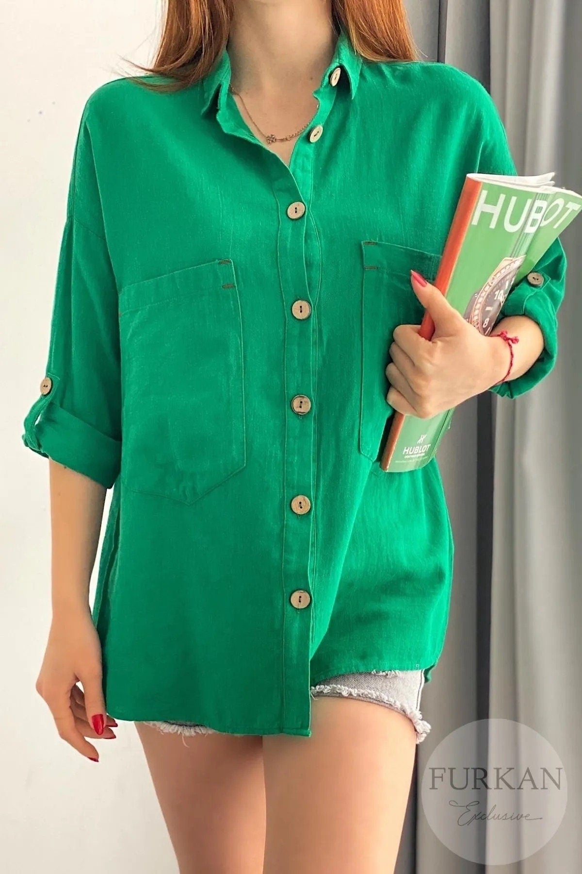 Blouse met lange mouwen van katoen-linnenmix