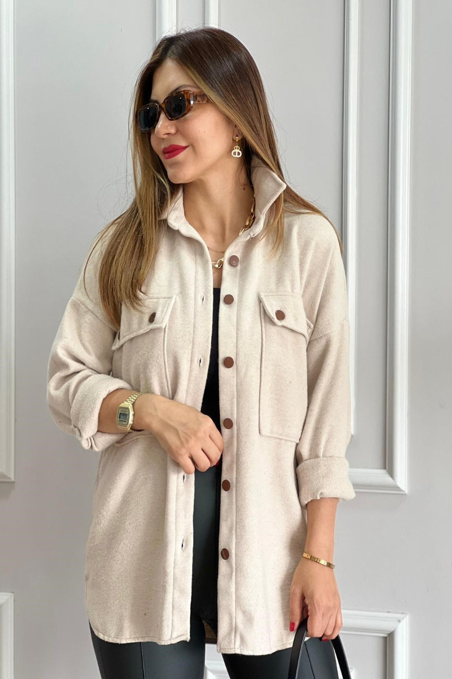 Jessy Cream Long Sleeve Shacket