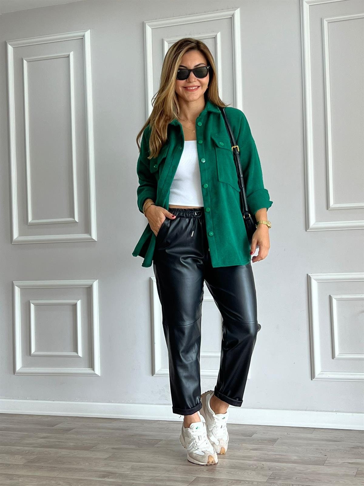 Emerald Green Long Sleeve Blouse Shacket