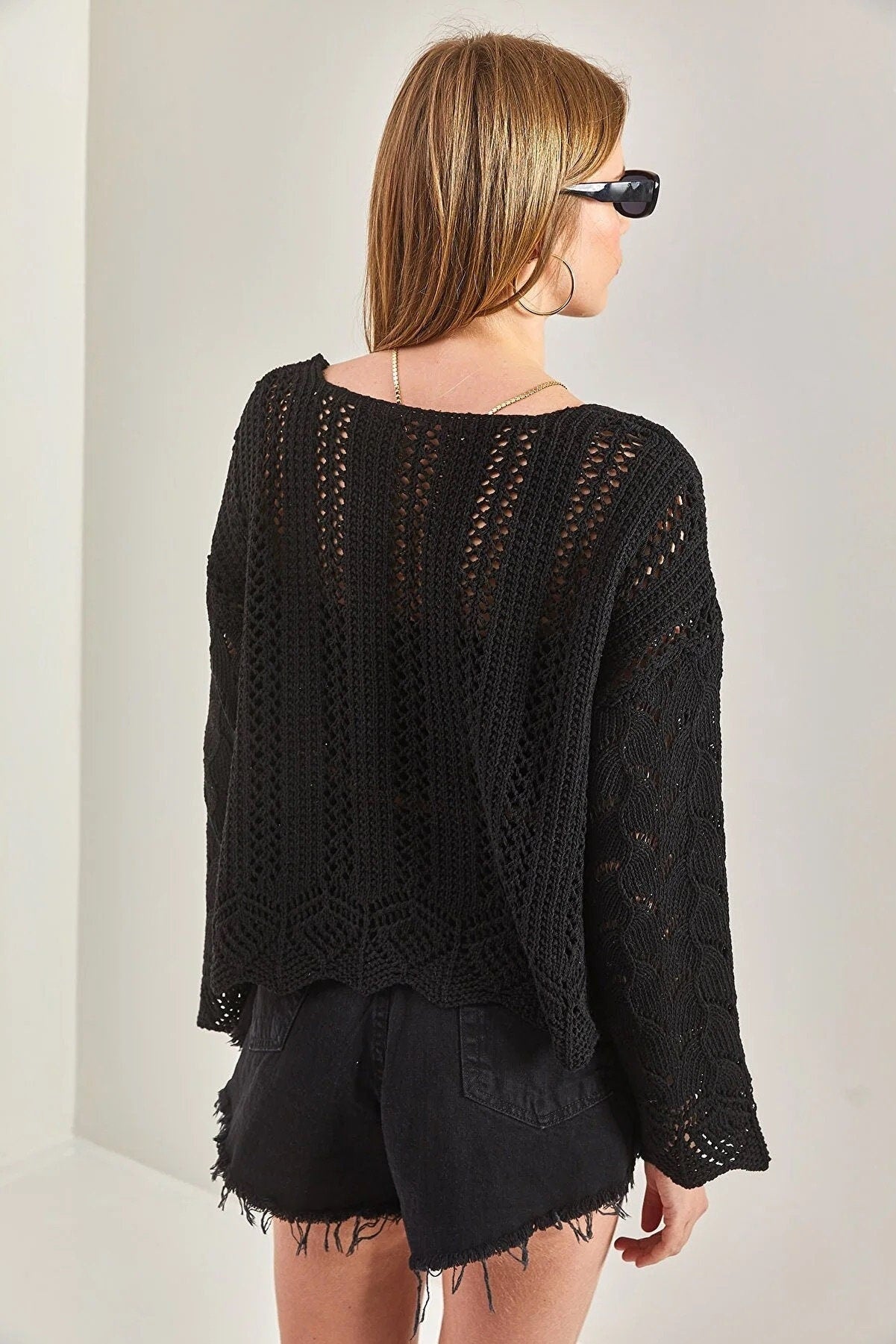 Cassie Black Chic Breezy Boho Crochet Sweater