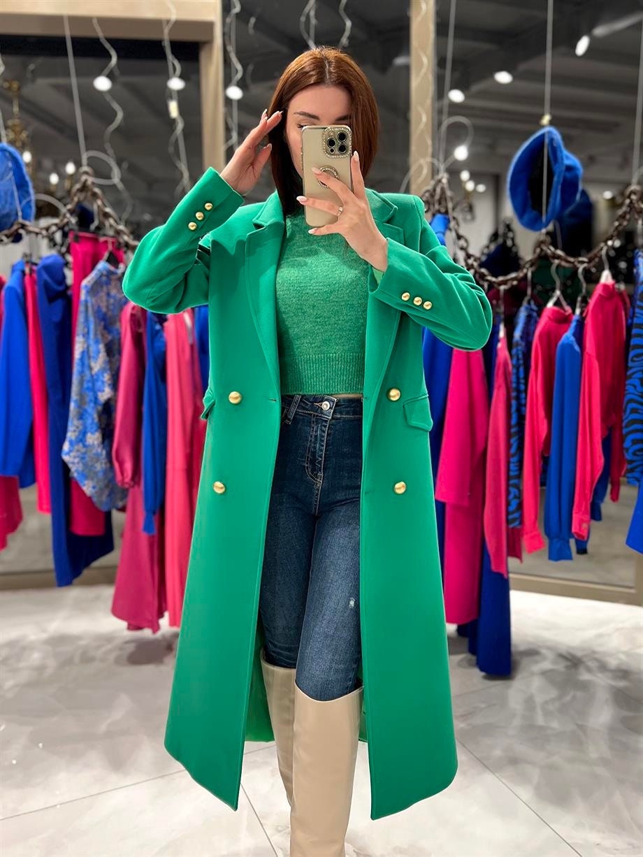 Camel Wool Long Wool Coat with Gold Buttons