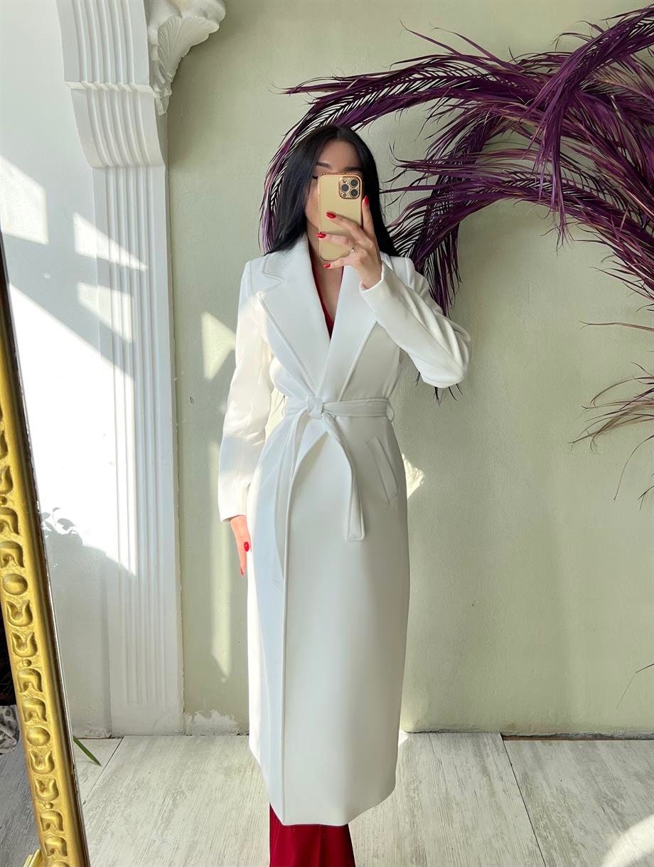 Camel Wool Long Coat with Belt and Pocket