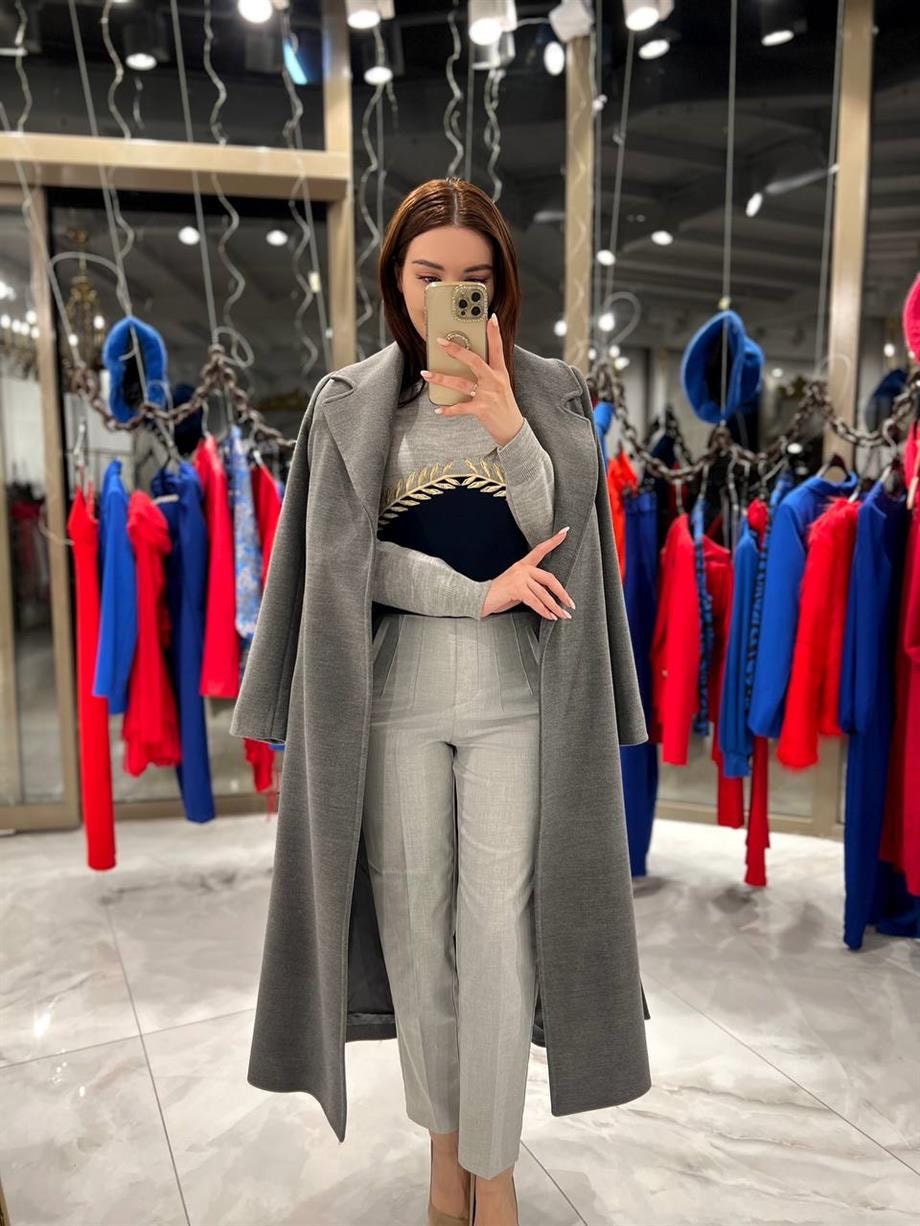 Camel Wool Long Coat with Belt and Pocket