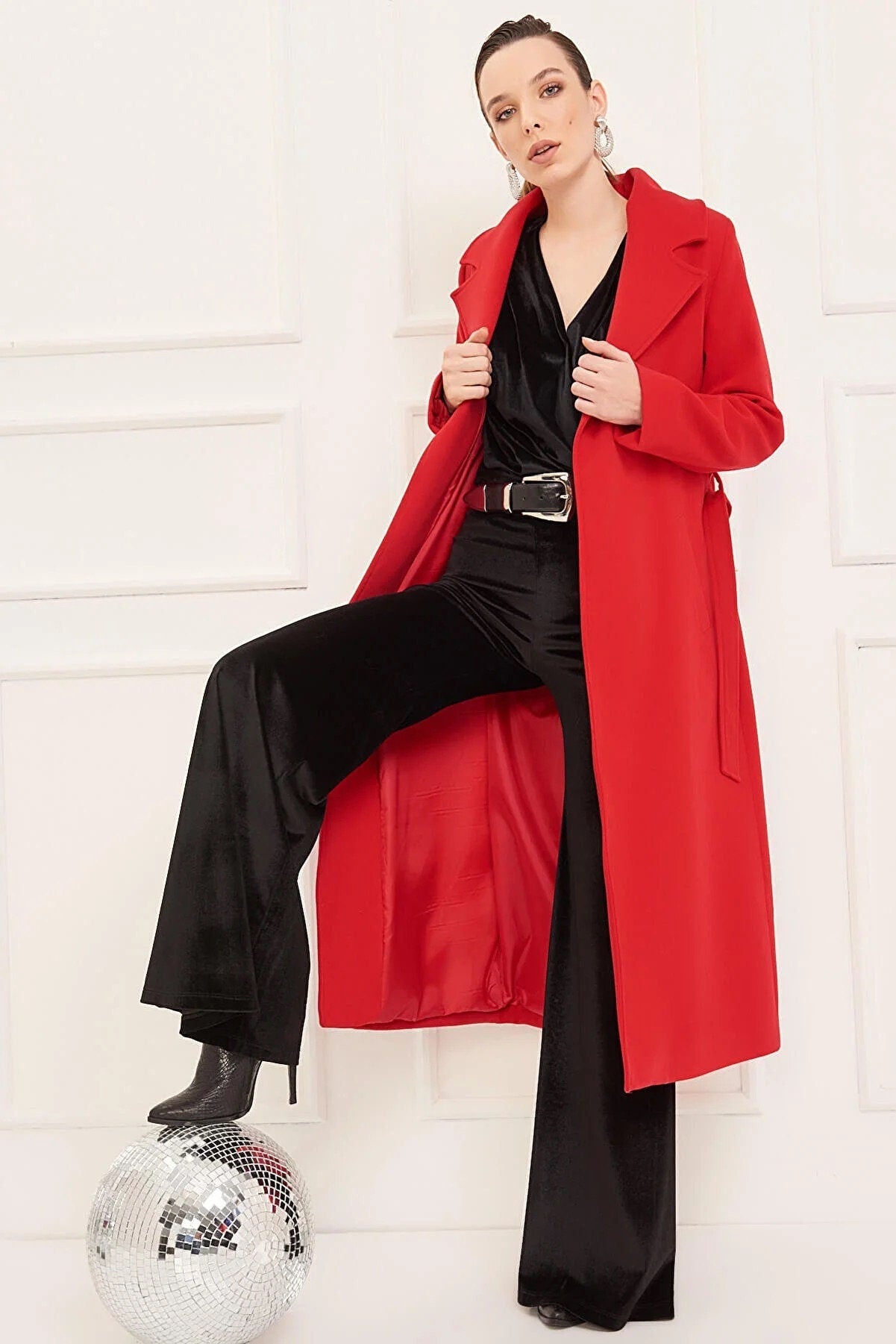 Camel Wool Long Coat with Belt and Pocket