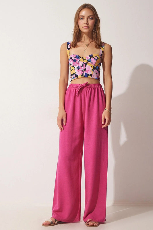 Clara Fuchsia Wide Leg Linen Pants