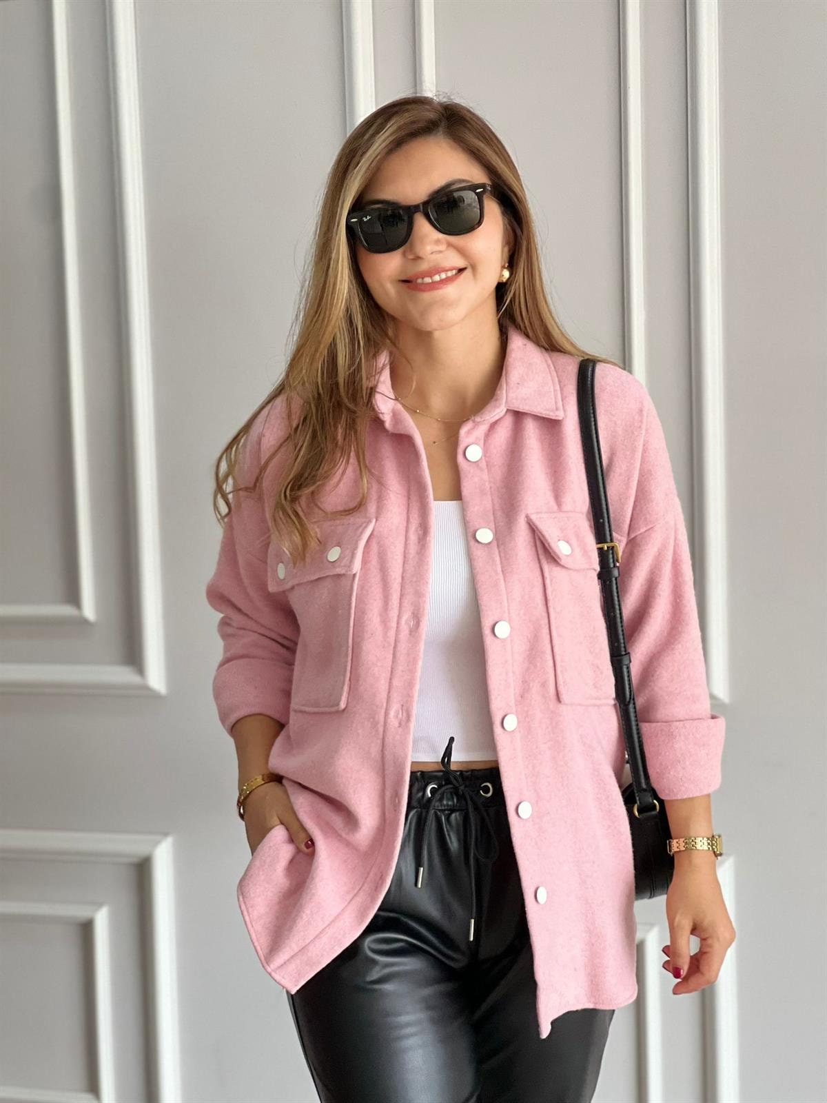 Jessy Soft Pink Long Sleeve Blouse Shacket