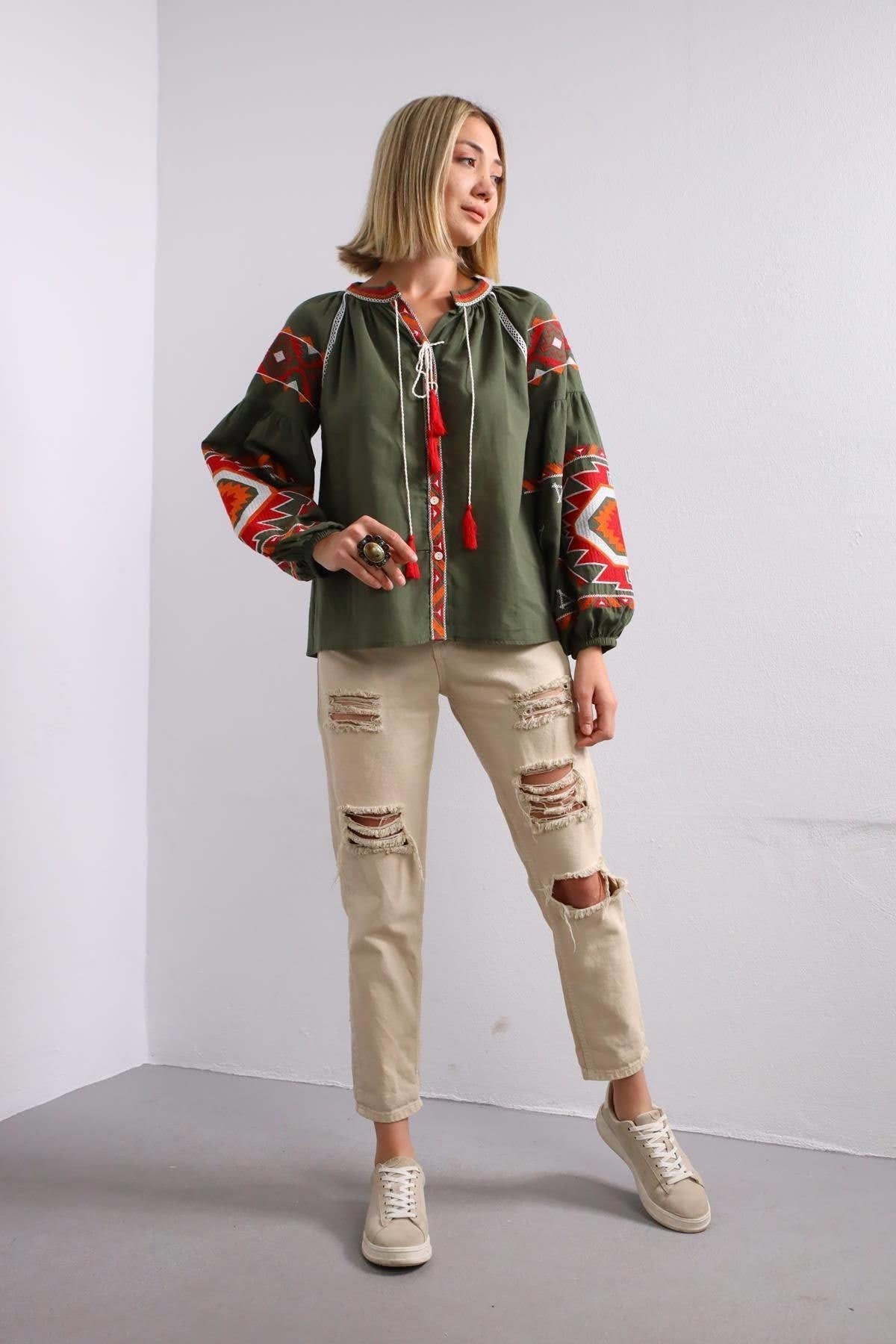 Green Embroidered Ukrainian Vyshyvanka