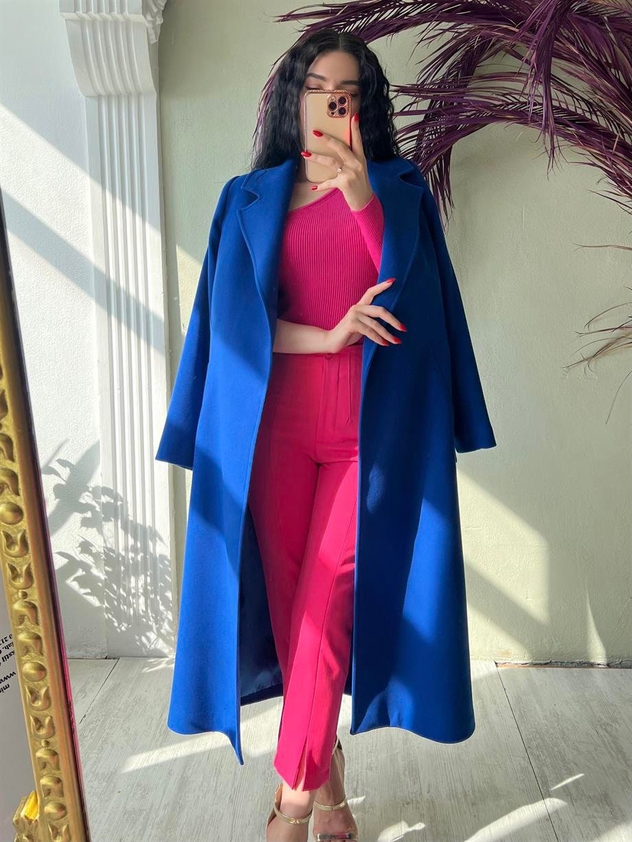 Camel Wool Long Coat with Belt and Pocket