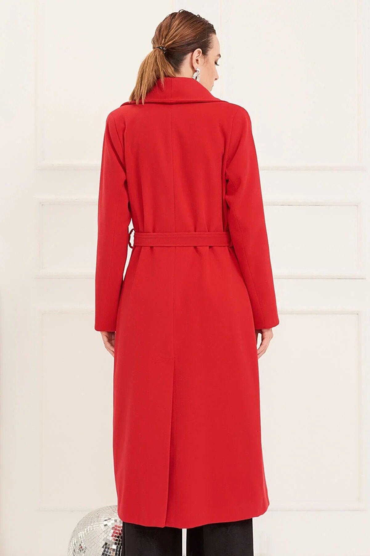 Camel Wool Long Coat with Belt and Pocket
