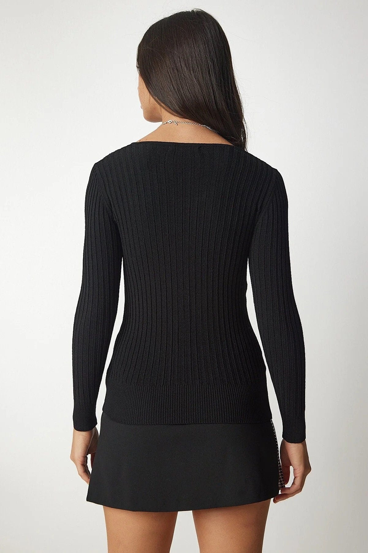Strakke V-hals geribbelde blouse