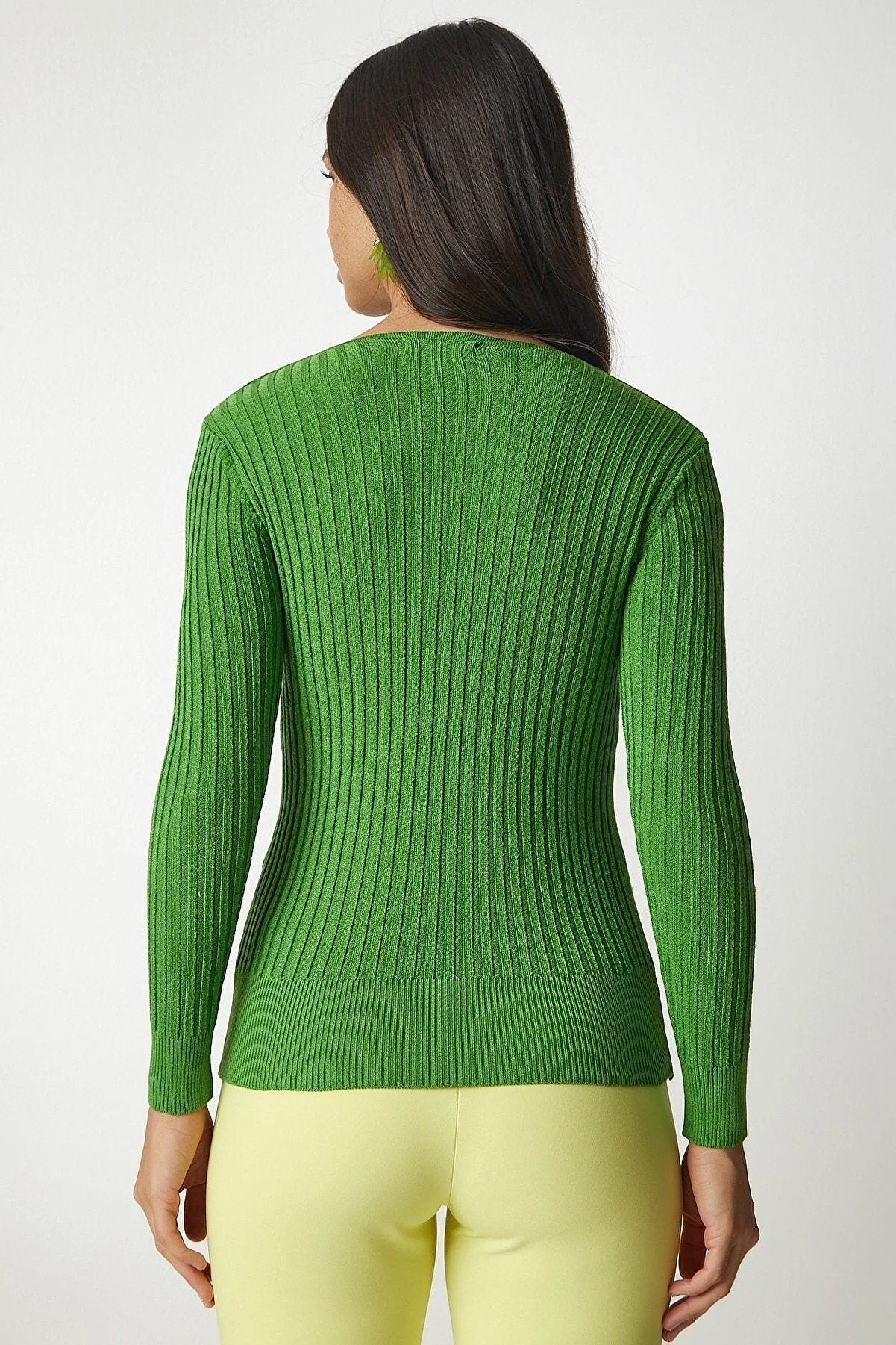 Strakke V-hals geribbelde blouse