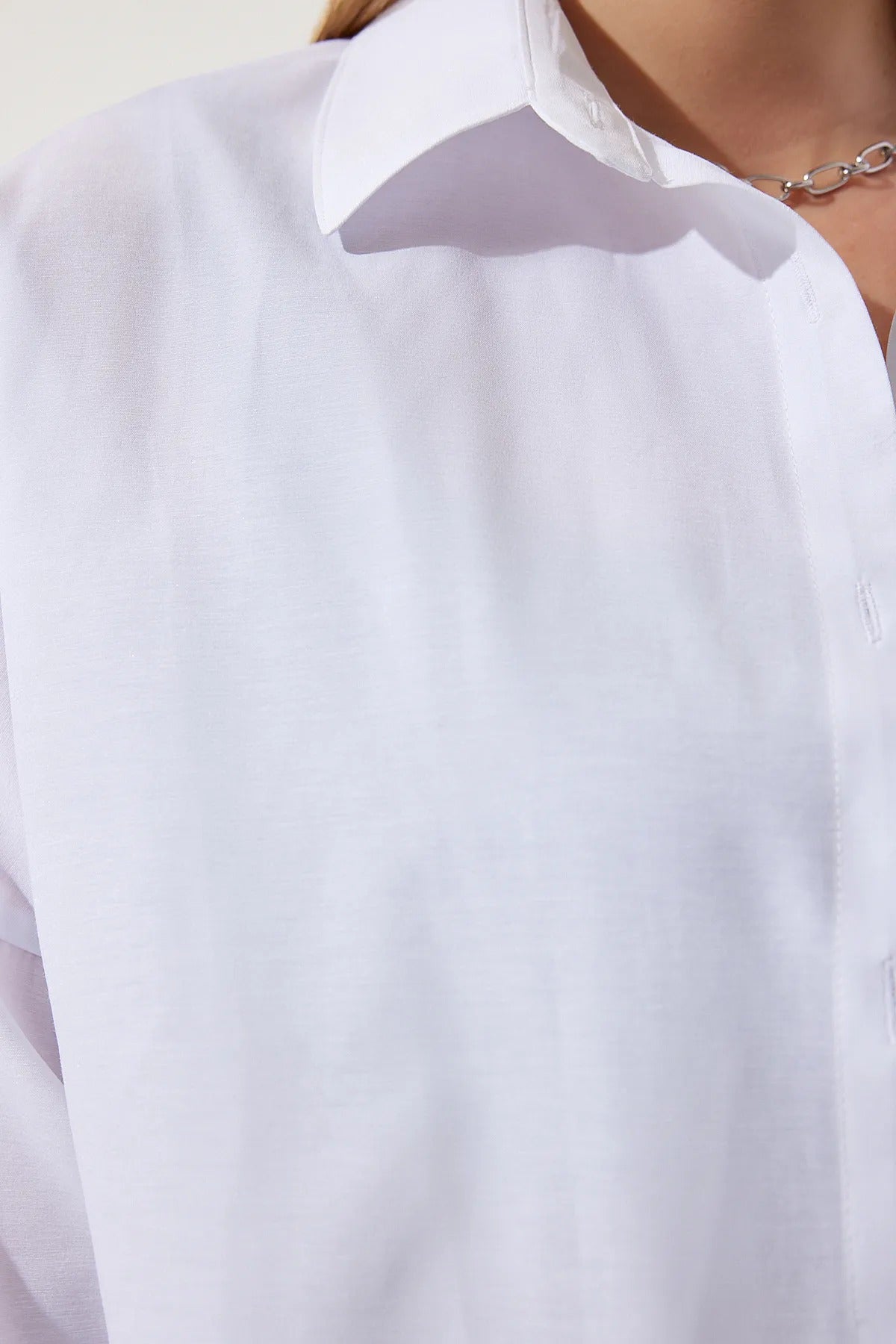 White Loose Fit Button Down Shirt