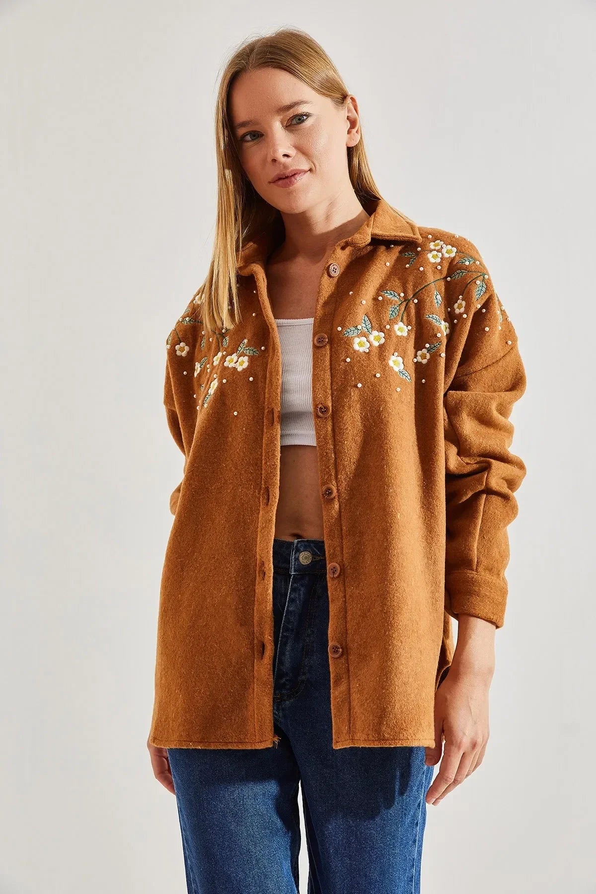 Lavender Cotton Daisy Embroidered Shaket