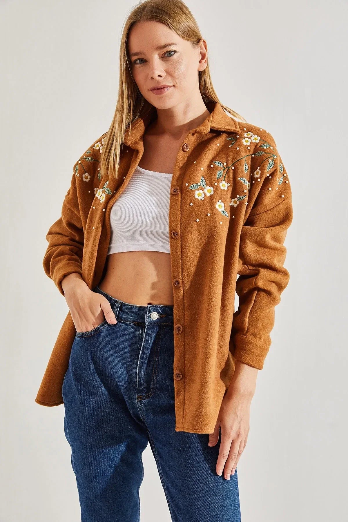 Lavender Cotton Daisy Embroidered Shaket