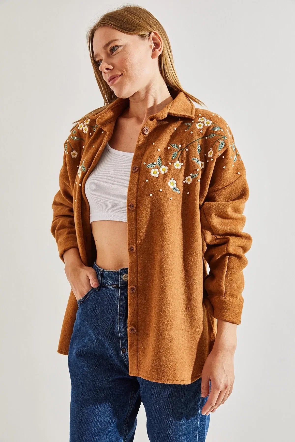 Lavender Cotton Daisy Embroidered Shaket