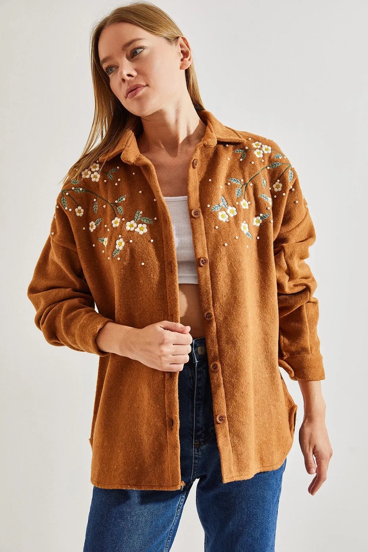 Lavender Cotton Daisy Embroidered Shaket