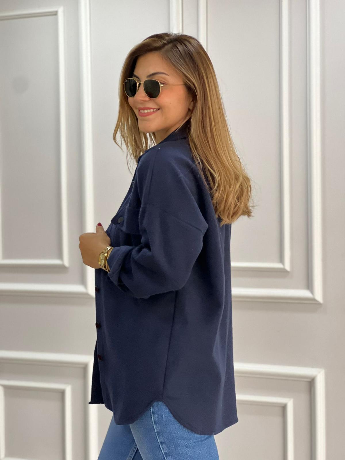 Jessy Dark Blue Long Sleeve Blouse Shacket