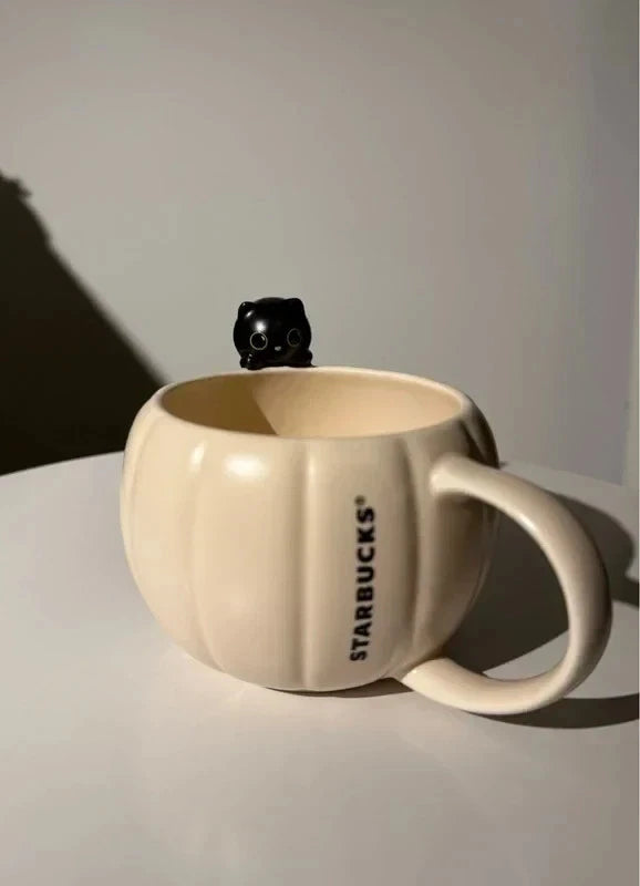Starbucks Mug Ceramic Autumn Europe Pumpkin Black Peep Cat Halloween 12oz 2025