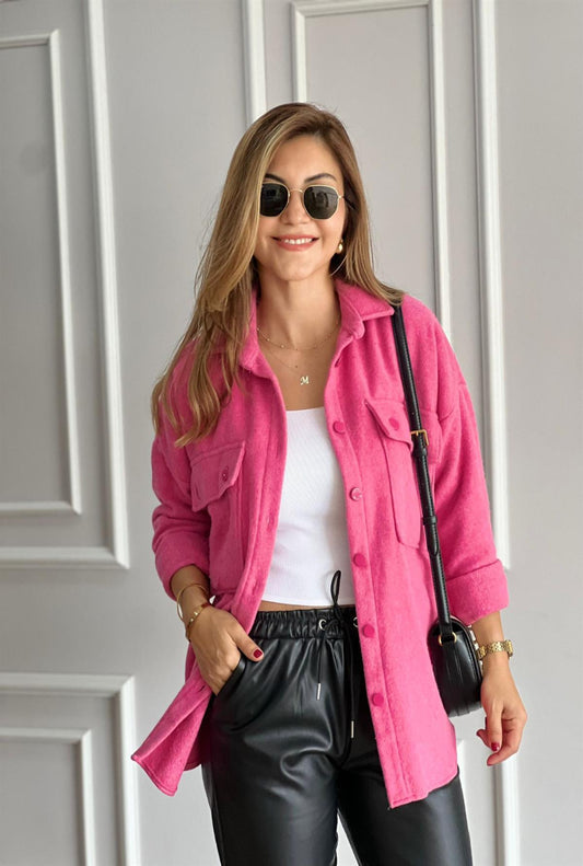 Jessy Fuchsia Pink Long Sleeve Blouse Shacket