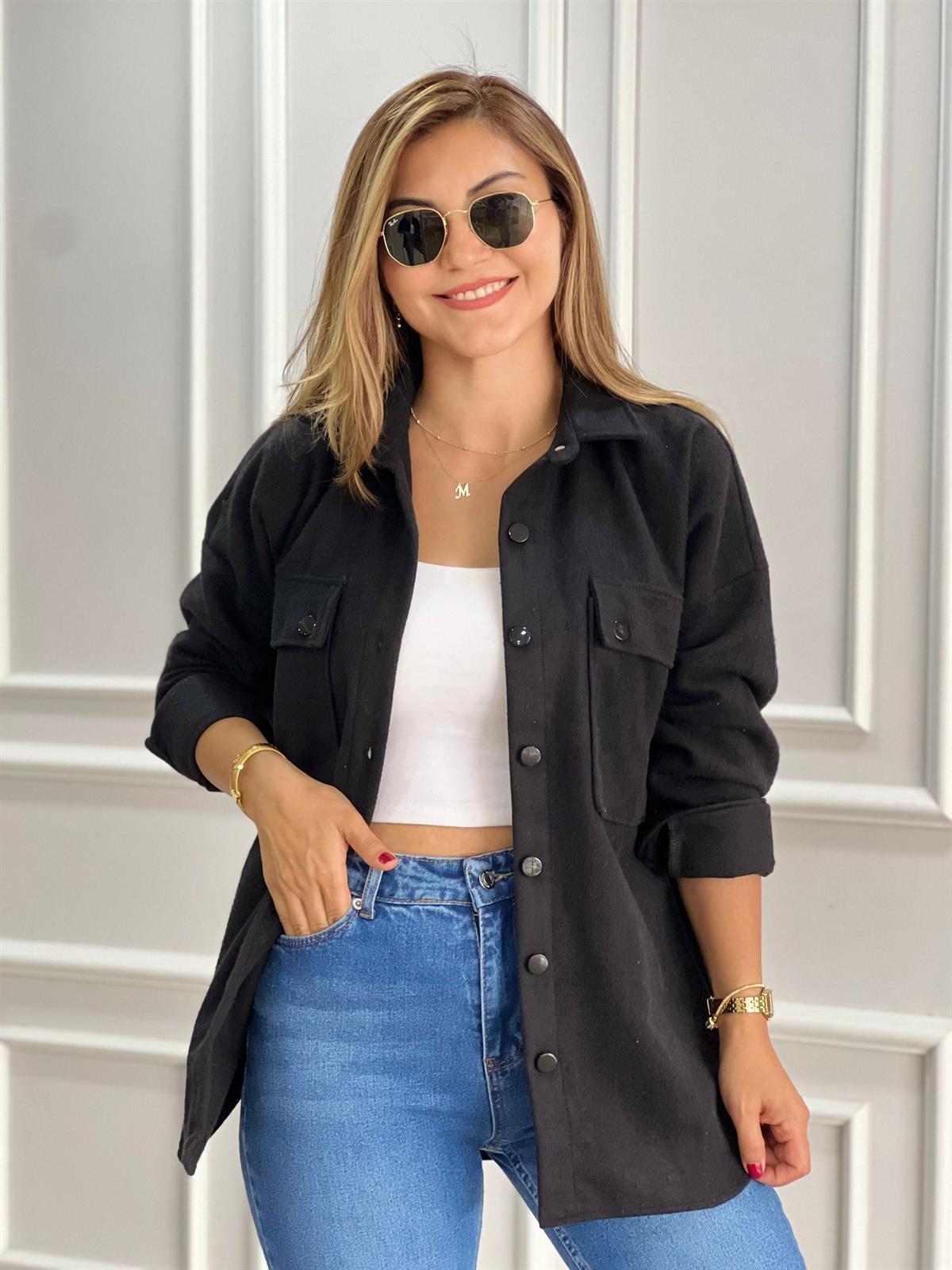 Jessy Black Long Sleeve Blouse Shacket