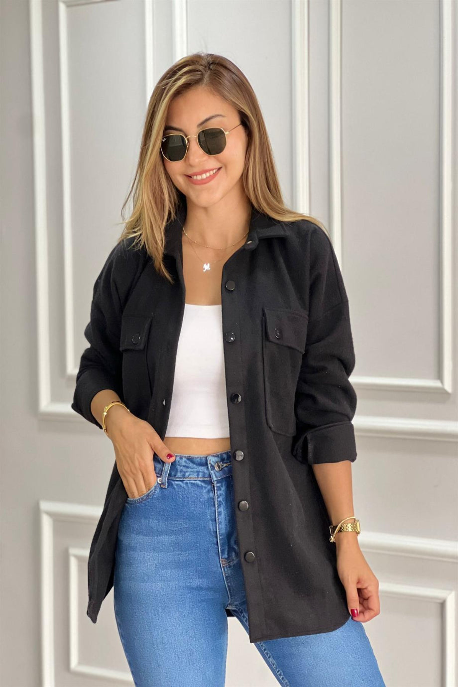 Jessy Black Long Sleeve Blouse Shacket