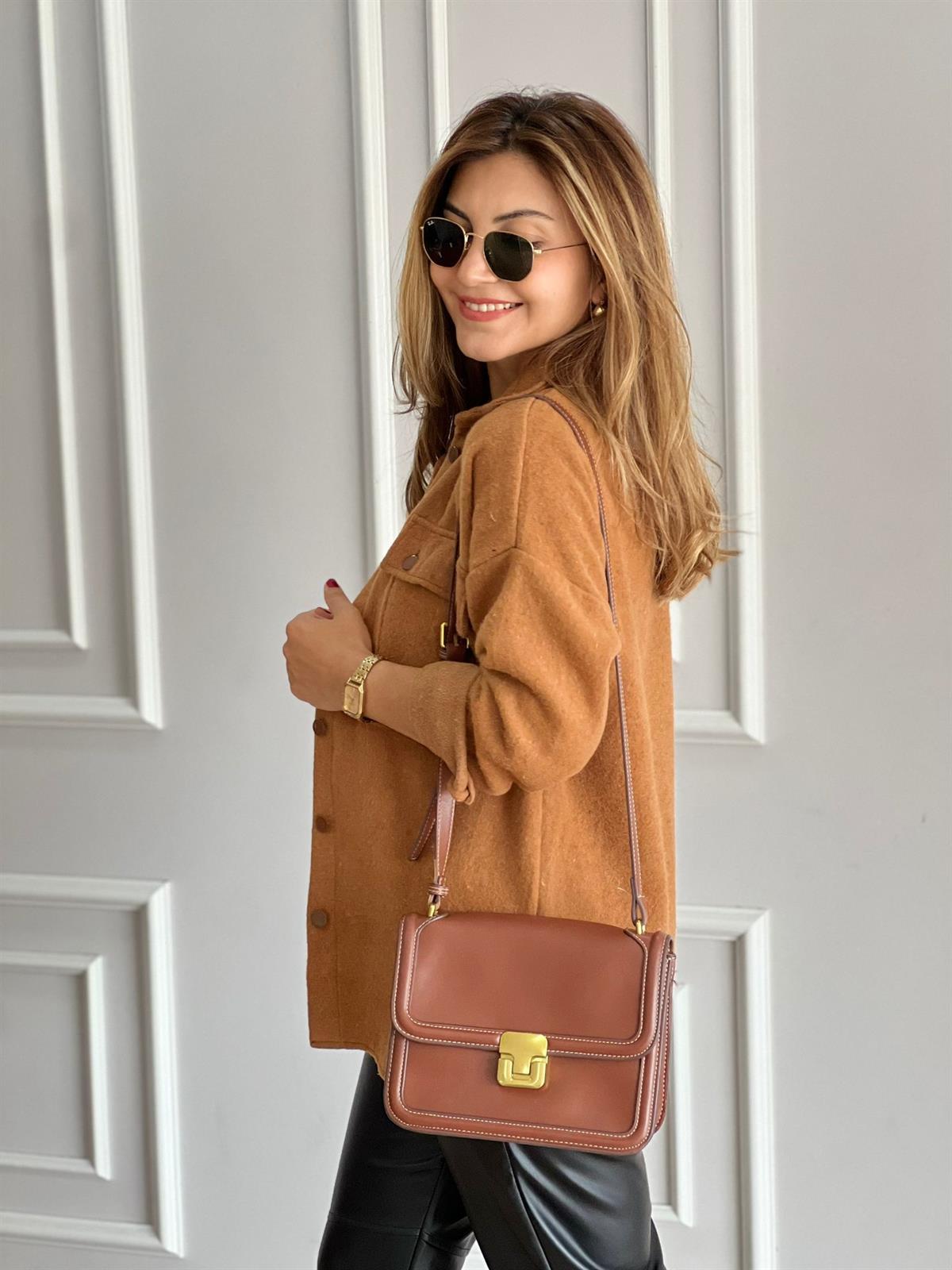 Jessy Camel Long Sleeve Blouse Shacket