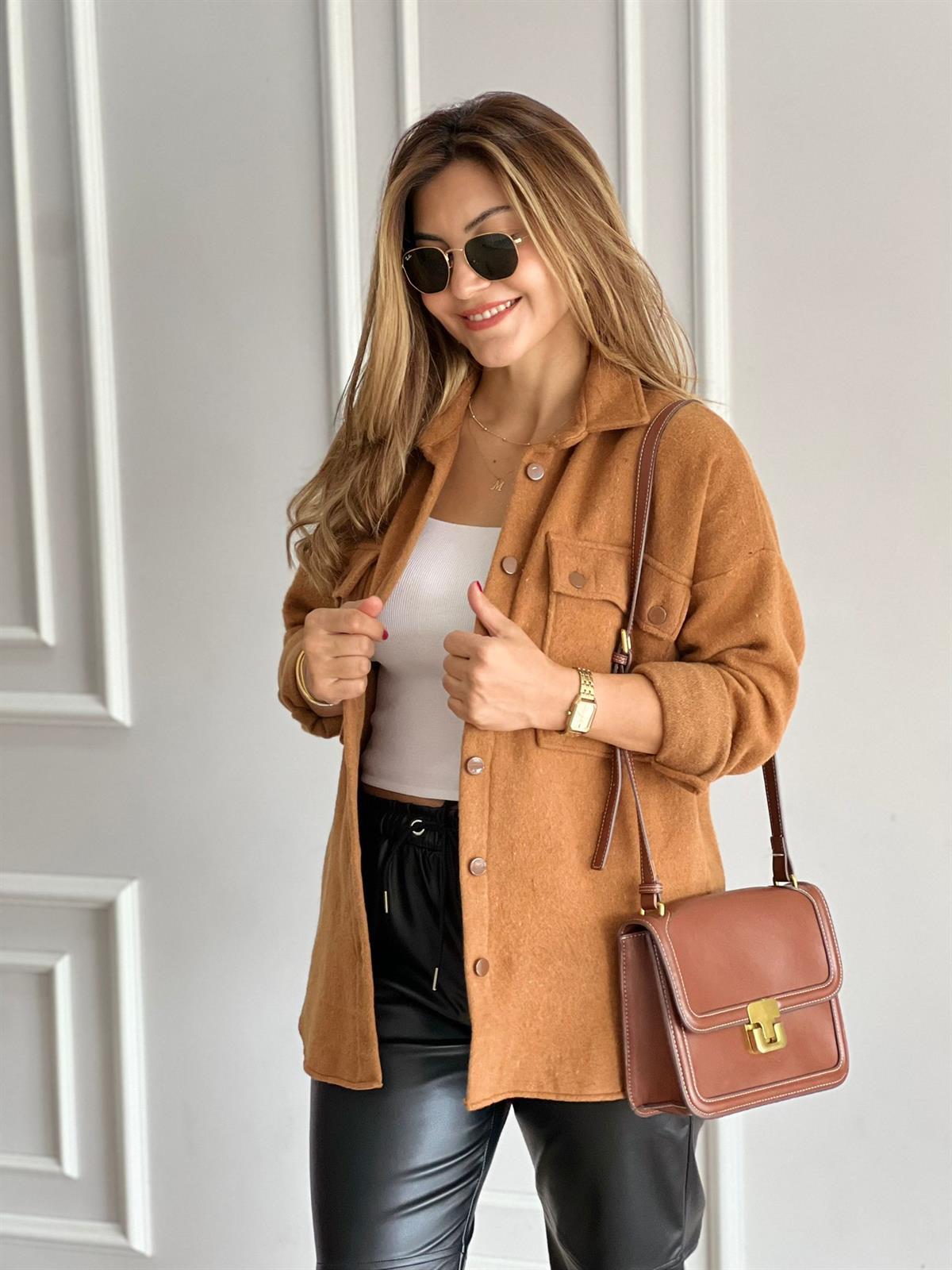Jessy Camel Long Sleeve Blouse Shacket