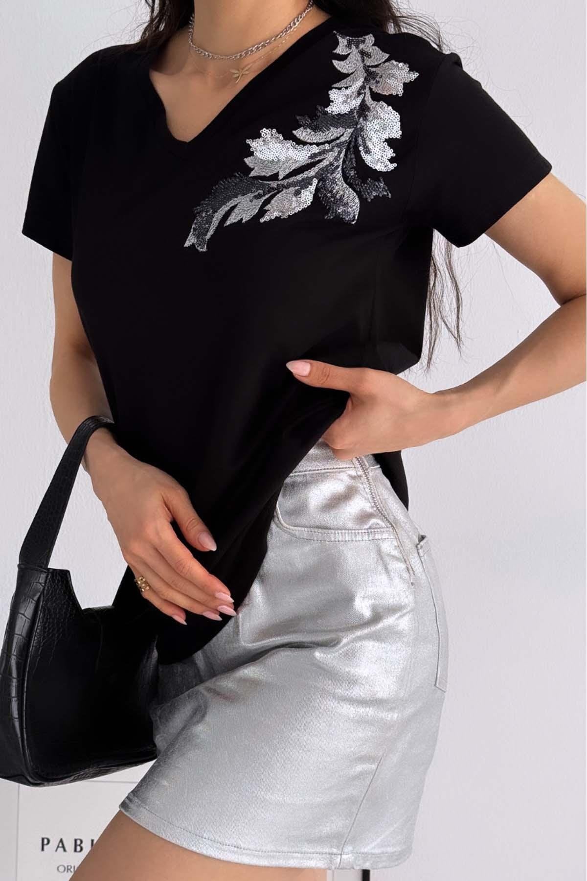 Cactus Floral Sequin Katoenen T-shirt - Wit