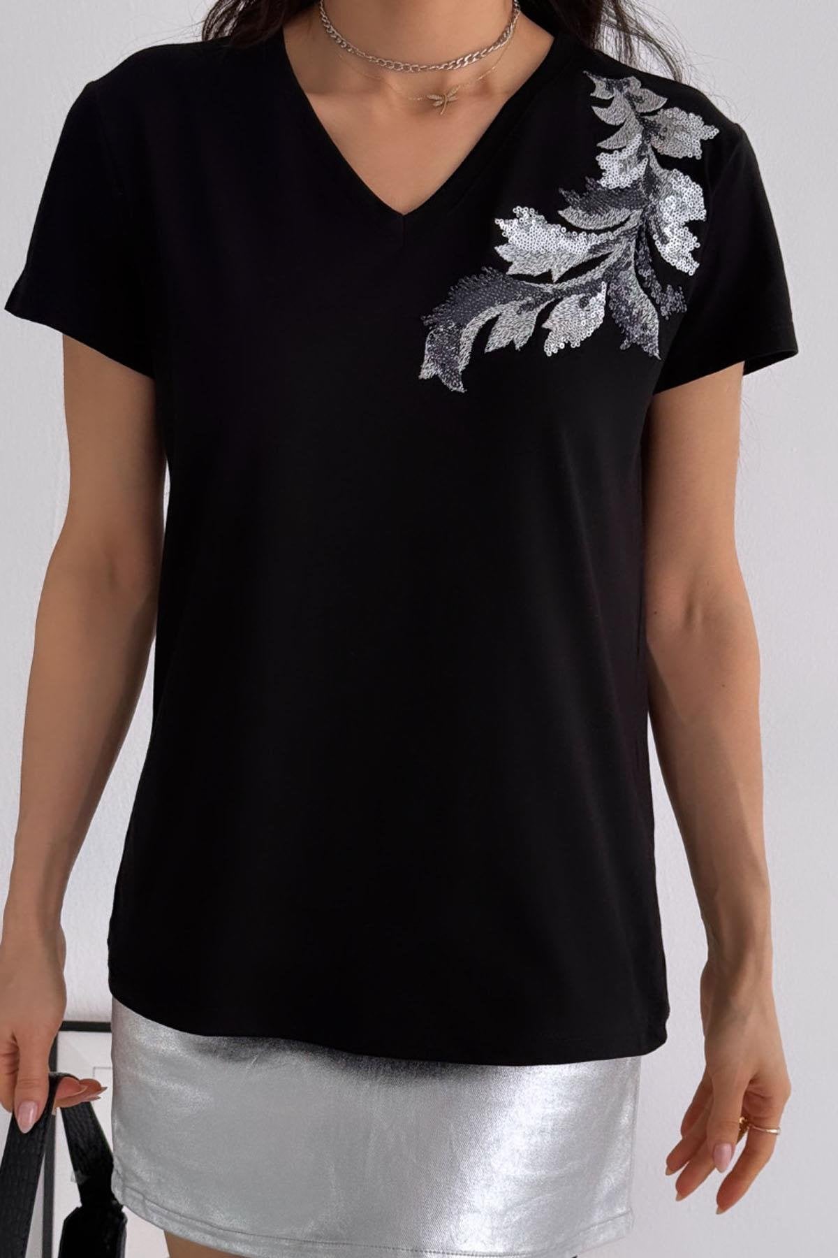 Cactus Floral Sequin Katoenen T-shirt - Wit